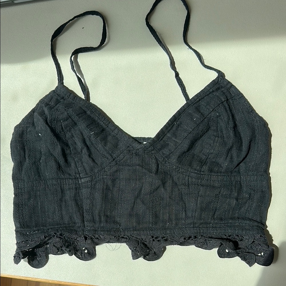 Black Cropped Lace Trim Top free people